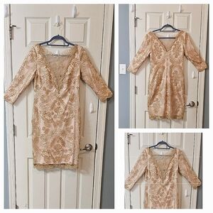 Tadashi Shoji Gold and Cream Lace Wedding Dress